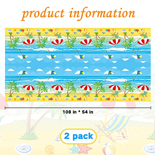 Summer Beach Tablecloth 2 Pack Plastic Hawaiian Party Decorations Pool Party Tablecloth Summer Table Cover Rectangular Table Baby Shower Outdoor Picnic Beach Theme Birthday Party Supplies 54 X 108’ #TOP5