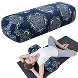 Lumisnug Yoga Bolster Cushion & Meditation Pillow for Restorative Yoga, 70 x 27 x 15 cm, Premium Firm Support with Carry Handle, Navy Blue