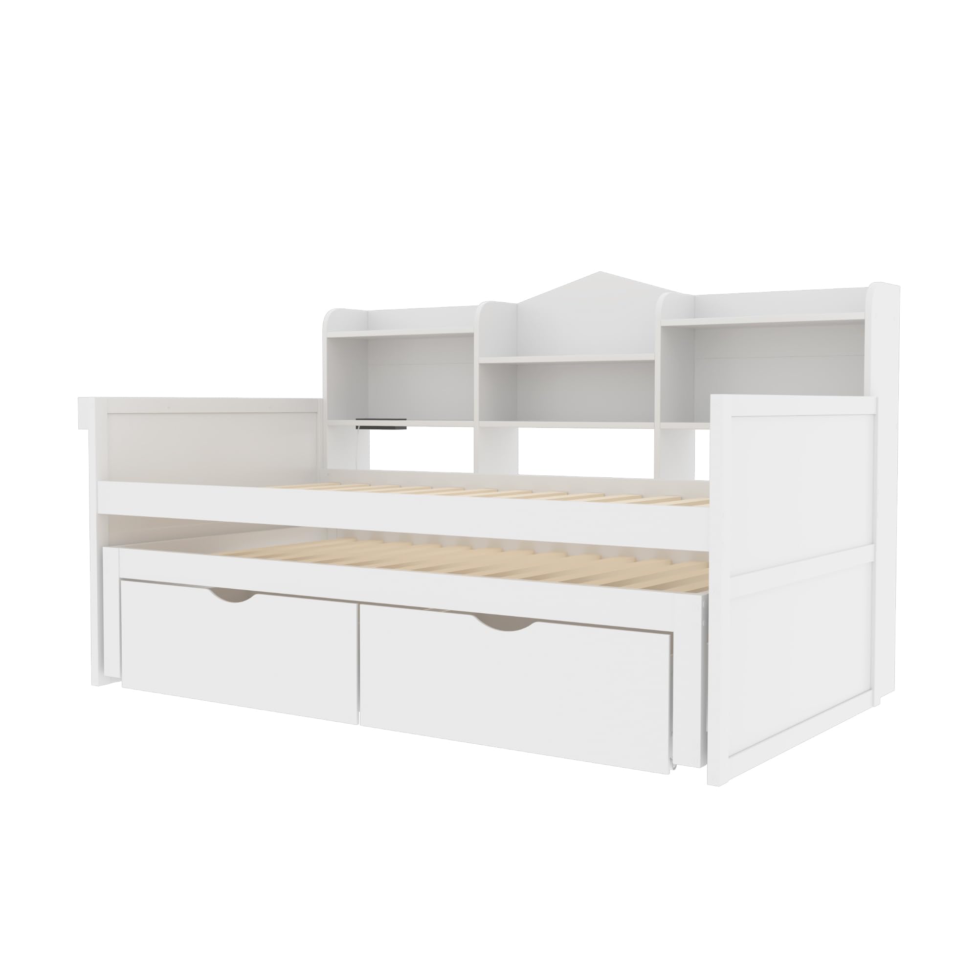 Divano Letto 90 X 200 Cm, Con 2 Cassetti, Presa Elettrica E 2 Porte USB Struttura In Truciolare Bianco 223 6x116 6x70 Cm