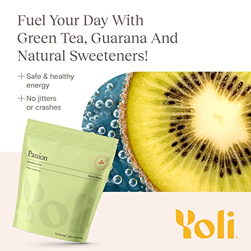 Image of Yoli Passion Energy Powder Mix, Kiwi Strawberry, Sugar-Free, 90 Servings | Bulk 90-serving kiwi strawberry energy drink mix with green tea and guarana for endurance, stamina, and daily performance.