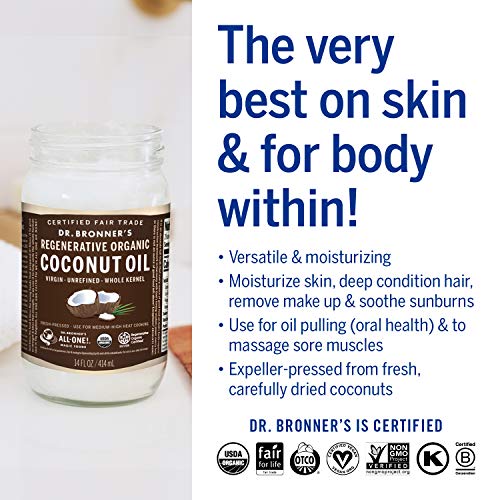 Dr. Bronner's - Organic Virgin Coconut Oil (Whole Kernel, 30 Ounce) - Coconut Oil For Cooking, Baking, Hair And Body, Unrefined And Fresh-Pressed, Rich And Nutty Flavor, Fair Trade, Vegan, Non-Gmo #TOP3