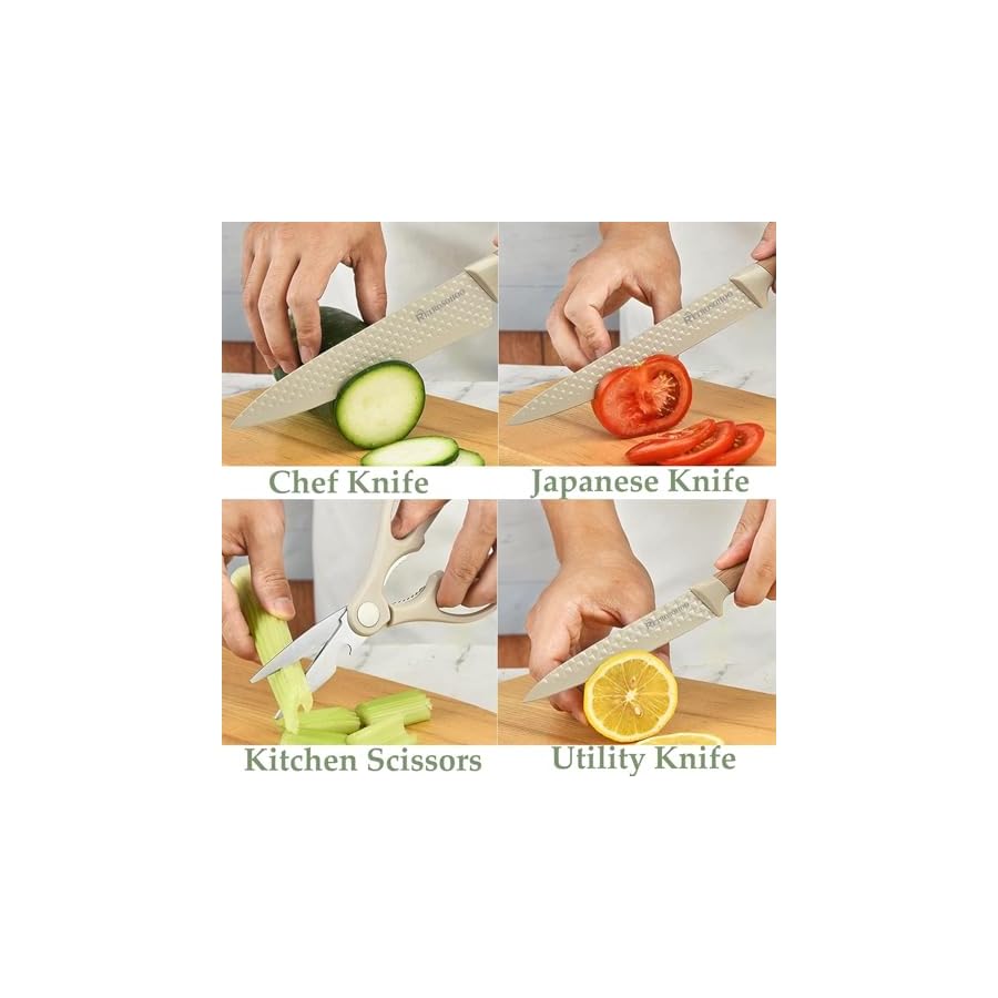 Kitchen-Knife-Set-Retrosohoo-6-Pieces-Khaki-Sharp-Knife-Set-for-Kitchen-Non-stick-Non-slip-Stainless-Steel-Chef-Knife-Set-with-Universal-Knife-Block-Suitable-for-Home-Restaurant-Khaki Kitchen Knife Set, Retrosohoo 6-Pieces Khaki Sharp Knife Set for Kitchen, Non-stick Non-slip Stainless Steel Chef Knife Set with Universal Knife Block Suitable for Home Restaurant (Khaki)