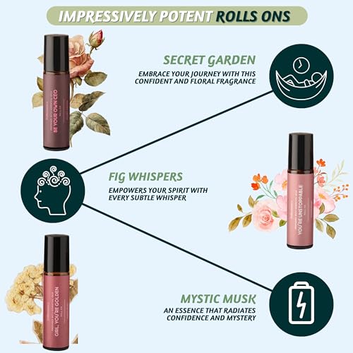 Folkulture Roll On Perfume Set of 3 | Essential Oil Roller Blends or Pheromone Perfumes for Women for Fragrance | Fragrance Oil Roll On | Wild Rose, Peony, Fig Tree - You've Got This - Image 4