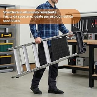 Scala Pieghevole in Alluminio a 5 Gradini con con Vassoio Portautensili Integrato || EN 131 || Portata 150kg || Struttura Robusta e Leggera per Casa, Ufficio e Fai da Te