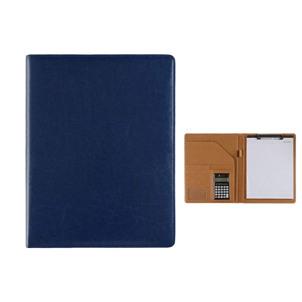 Cartella in pelle per conferenze, interviste, blocco legale, gestione file con calcolatrice, cartella per curriculum, borsa per documenti aziendali (blu, 320 x 245 mm)