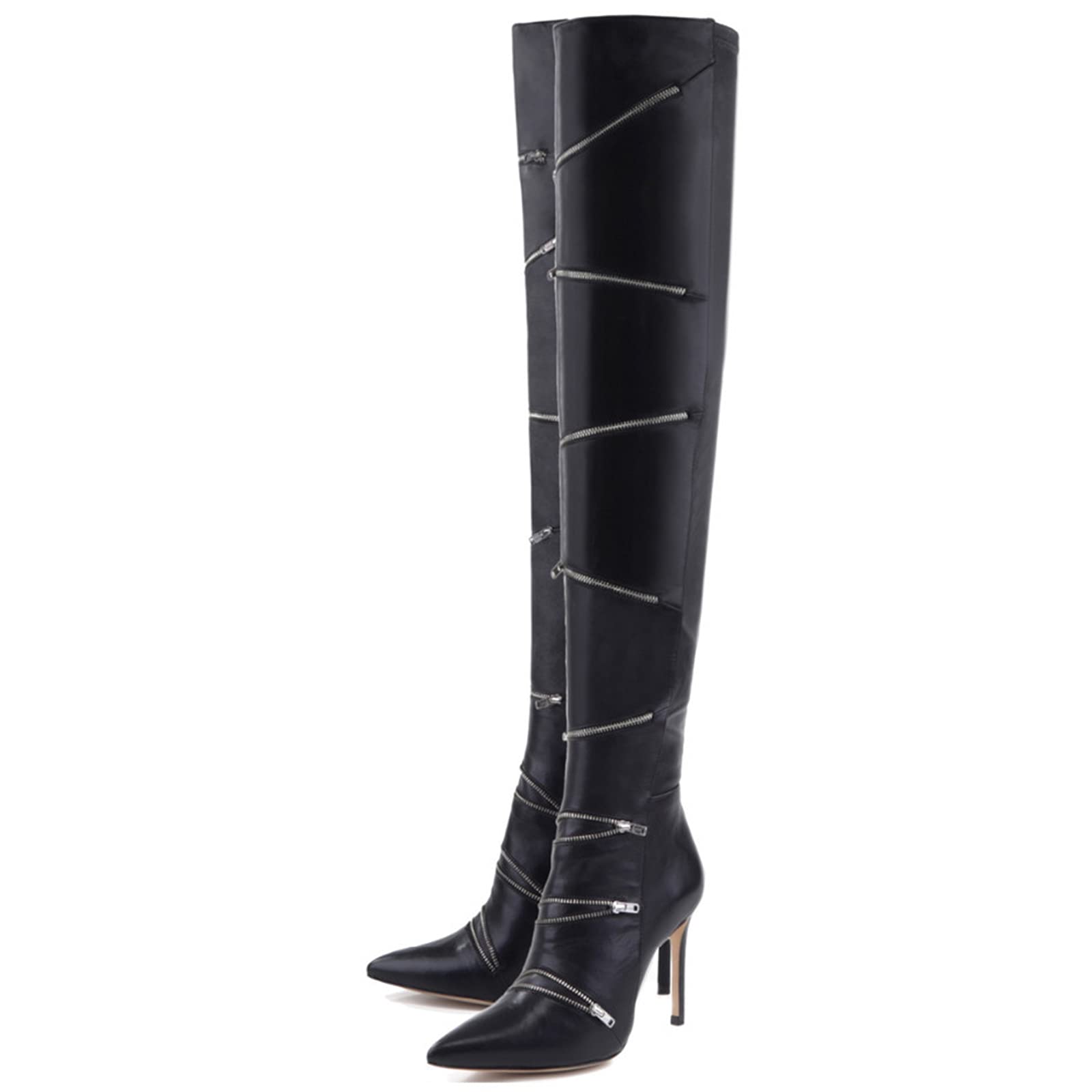 Unisex Herren Damenmode Reißverschluss Design Spitz Oberschenkel High Overknee Stiefel Fetisch High Heel Stiletto Stiefel Schuhe Größe 34-46