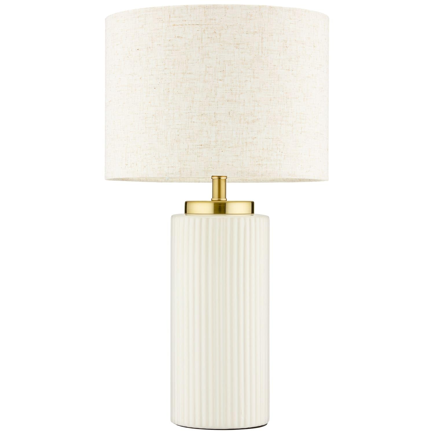 New Gorgeous White Ribbed Ceramic Table Lamp with Modern Fabric Shade Perfect for Bedroom Living Room Office Home Decor - A34