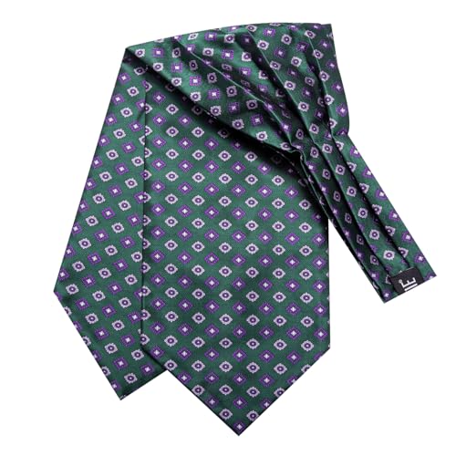 Image of Hi-Tie Silk Ascot for Men Self Tie Men's Cravat and Flower Lapel Pin Handkerchief Cufflinks Set for Wedding Party
