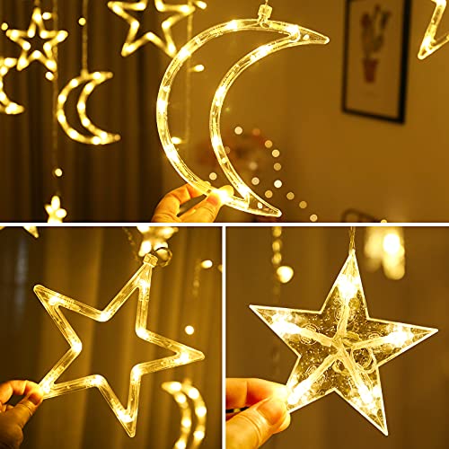 Techip Solar Lights Outdoor Moons Stars Lights 138LED Solar Powered String Lights Outside Waterproof Patio Lights Decor for Ramadan Porch Window Backyard Tent Garden,Warm White Lights with Remote - Image 4