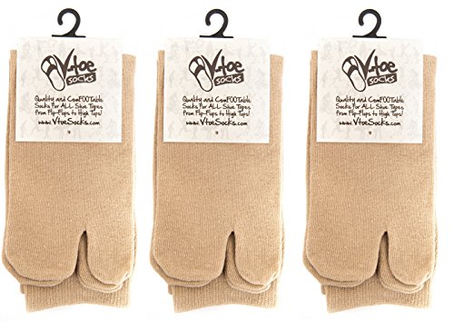 image for V-TOE SOCKS 3 Pairs V-Toe Split Toe Khaki Flip-Flop Tabi Big Toe Cotto