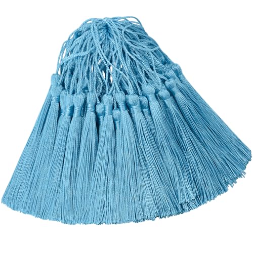 Handmade Graduation Bookmark Tassel Craft: 100pcs 5 Inches Silky Floss Soft Book Mark Tassels with Loops for DIY, Jewelry Making,Bookmarks,Souvenir, Graduation Tassel (Blue)
