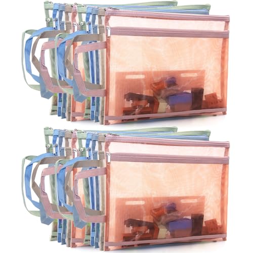 20 Pack Mesh Zipper Pouches for Organizing, Double Layers Nylon Puzzle Building Block Sets Toy Storage Organization with Handle, Multipurpose for Travel, School, Board Game, Office, and Home Organize