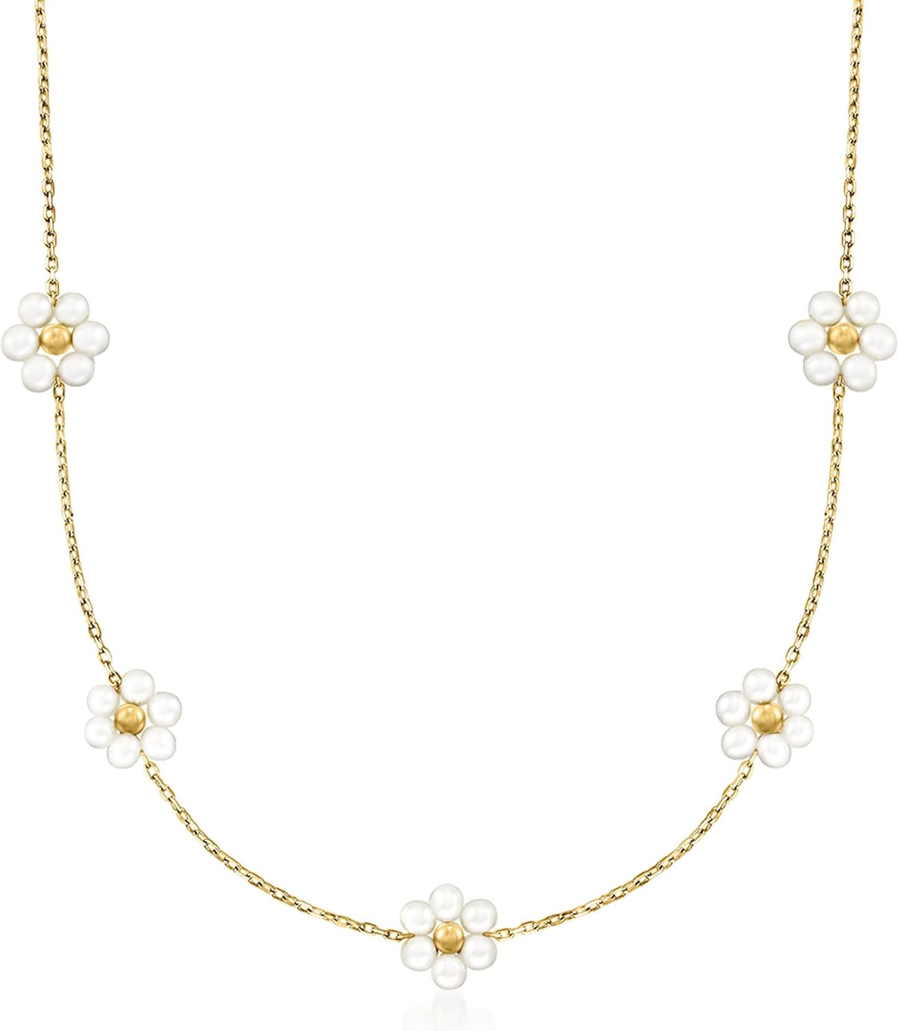 Pure Collection by Ross-Simons 3-3.5mm Cultured Pearl Flower Station Necklace in 14kt Yellow Gold