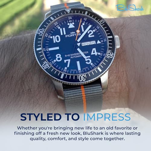 Image of BluShark - Original Collection Military-Style Waterproof Watch Strap, Fits All Timepiece Brands, Durable Nylon Wristwatch Accessories with Stainless Steel Buckle - 18mm, 20mm, 22mm & 24mm Watch Bands