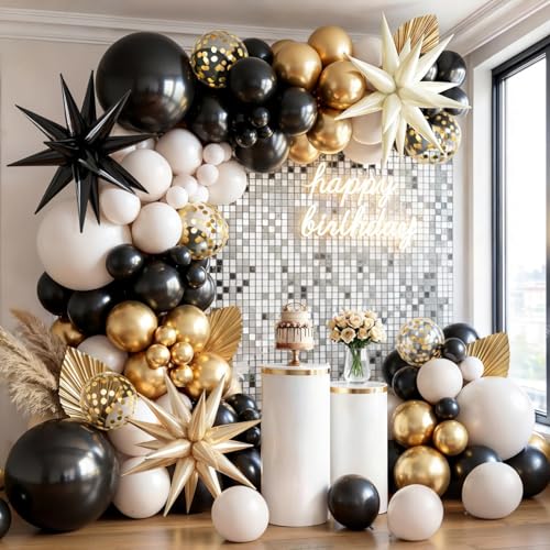 Black White Gold Balloons Arch Kit, Exploding Star, Confetti, Party Decor by kalyerparty - Used condition - US$11.93