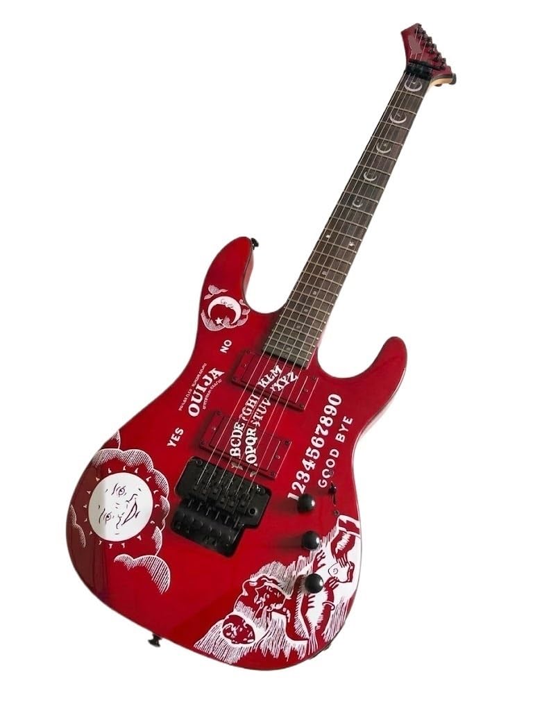 Chitarra elettrica a corpo solido, grafica Red Occult Spirit Board con doppio humbucker e tremolo di bloccaggio, 6 corde a grandezza naturale for heavy metal (Guitarra Eléctrica)