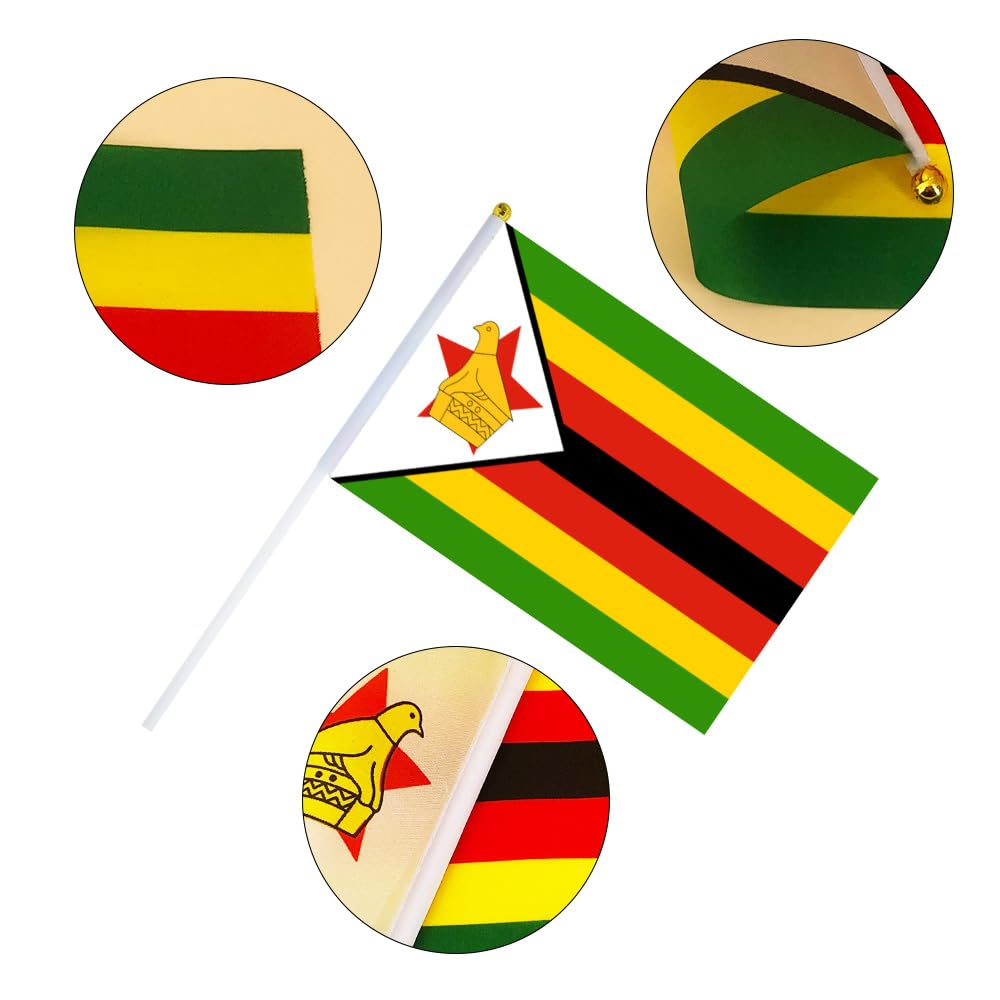 50 Pcs Zimbabwe Mini Waving Flags Zimbabwean Hand Waving Flag Celebration Parade Supplies Match Cheering Garden Party Decorations Sports Events Barbecue Parties Fans Cheer (14x21cm) - Image 3