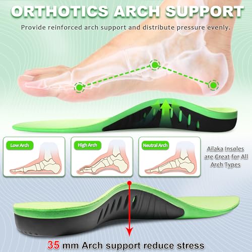 Image of Ailaka Orthotic Cushion Arch Support Shoe Insoles for Men & Women, Unisex Daily Shock Absorption Gel Sports Inserts for Flat Feet, Plantar Fasciitis, Heel Pain Relief
