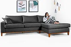 Sofá California 4 Lugares Living Chaise Linho Lado Esquerdo - Essencial Estofados (Grafite)