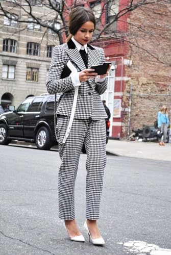 Women's Houndstooth 2 Pieces Suit One Button Jacket and Pants Business Office Lady3