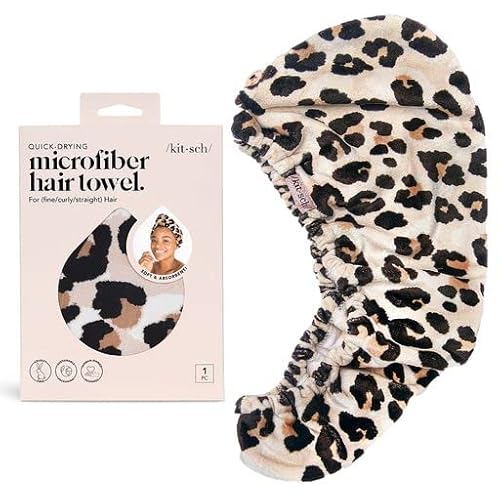 Kitsch Microfiber Hair Towel Wrap - Quick Dry Curly Hair Wraps For Women Wet Hair | Microfiber Towel For Hair | Hair Drying Towel Wrap | Hair Towels For Women | Hair Turban For Wet Hair (Leopard) #TOP7