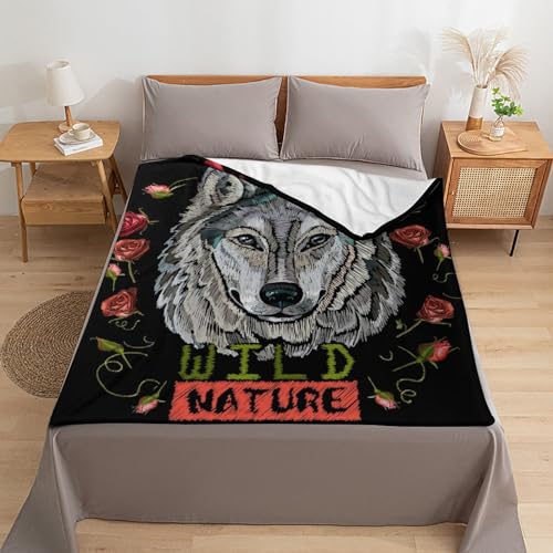 Couverture flanelle loup sauvage plaid polaire contre le froid hiver