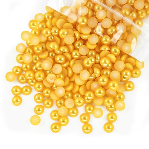 qiipii 220PCS 10mm Golden Yellow Half Round Pearls for Bedazzling Crafting