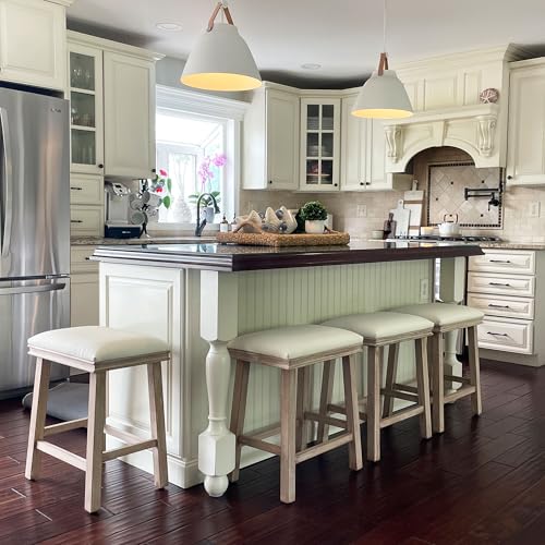 Image of PHI VILLA Counter Height Bar Stools Set of 4, Solid Wood Barstools
