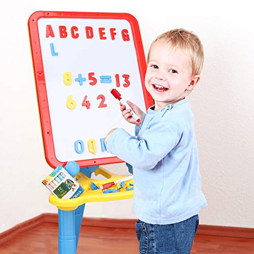 STEAM Life Art Easel for Kids 4 in 1 Magnetic Board, Chalkboard, Painting Easel, and Drawing White Board for Kids Toddler Includes Magnetic Letters and Numbers Easy Storage and Adjustable Height