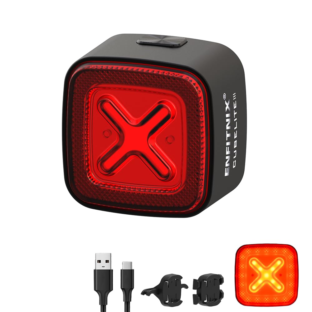 ENFITNIX Cubelite III Smart Sensing Bike Lights,Auto Start-Stop,USB-C Rechargeable,IPX6 Waterproof,Aluminium Alloy,4 Light Modes Rear Bike Light,Lightweight Bicycle Accessories,MBT Tail Lights.