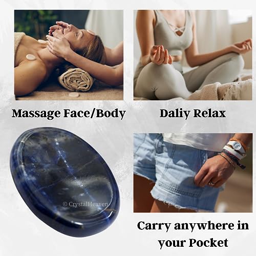 Image of Certified Sodalite Crystal Thumb Worry Pebbles Stones for Anxiety Stress Relief Massage - AAA Grade Original Healing Gemstone Agate Rubbing Stone for Yoga Meditation Spiritual Reiki Feng Shui