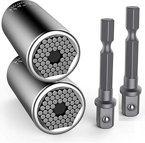 Premium Universalschlüssel [4er Set] - Verbessertes Konzept 2019 - Universal Steckschlüssel | Multi Funktions Nuss | Universalnuss Reparatur Handwerkzeug 7-19mm mit Adapter