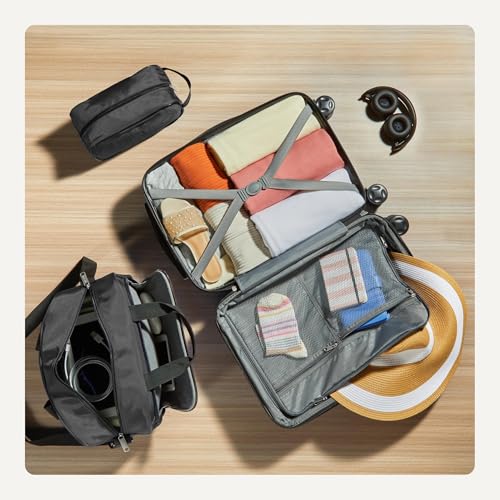 Amazon Basics 3-Piece Luggage Set, Including Carry-On Luggage (22" Expandable Hardside Suitcase With 8 Spinner Wheels), 15" Tote Bag, and 10" Compact Travel Bag, Black - Image 5