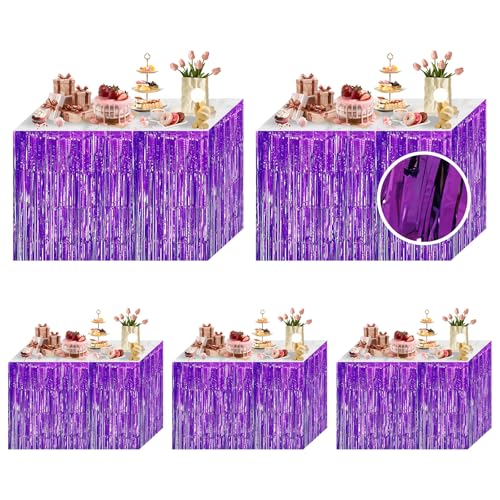 Jupes de table violettes à franges en aluminium pour buffets de réception - 2