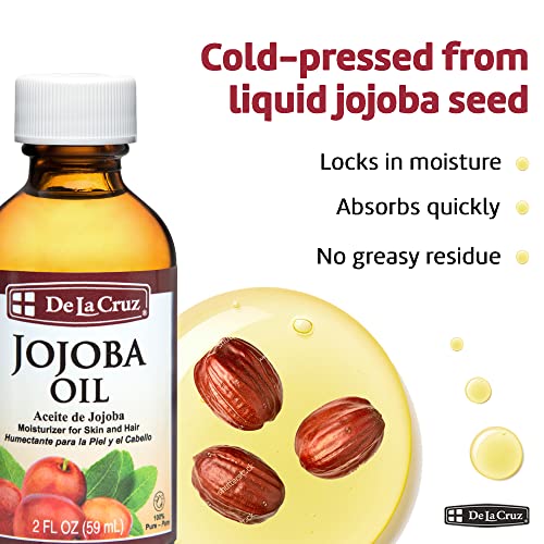 De La Cruz 100% Pure Cold-Pressed Golden Jojoba Oil - Organic Jojoba Oil For Hair And Skin - 2 Fl Oz - 59 Ml #TOP5
