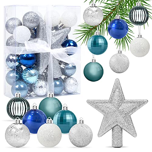 Weihnachtskugeln Blau Silber, 30 pcs Mini Weihnachtsdeko Kugeln Set,...