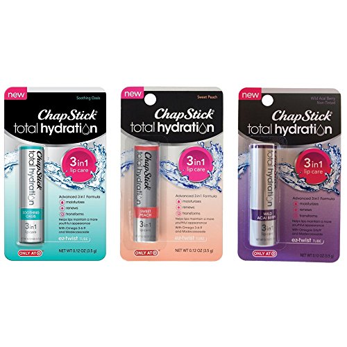 Exclusive Chapstick Total Hydration Set - 3 Flavors - Soothing Oasis, Acai Berry and Sweet Peach