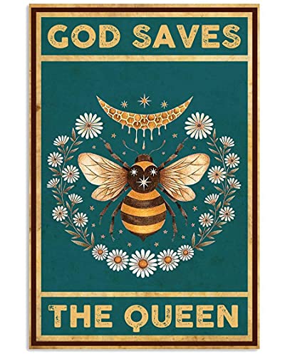Dafony Bee - God Saves the Queen Plaque murale rétro en métal Décoration murale vintage à suspendre Cadeau pour cour, bar, café Cover