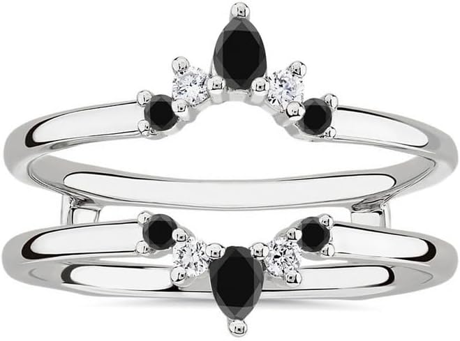 Black & White Diamond Crown Shaped Enhancer Guard For Women, 14k Gold Finish Black Diamond Wrap Ring, Engagement Ring