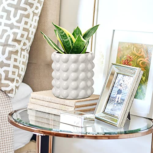 DILATATA 6 Inch Ceramic Planter Pot for Indoor Plants with Drainage Hole Bubble Flower Planter Hobnail Plant Pot Garden Planter White Succulent Plant Pot Utensil Holder