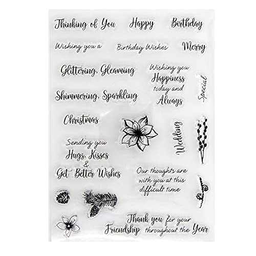 Arbuya Sentiment Phrase Clear Stamps Happy Birthday Best Wishes Friendship Verses Silicone Stamps for Card Making Decoration and DIY Scrapbooking