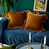Glory Season Velvet Throw Pillow Cover Soft Decorative Luxurious Solid Square Cushion Case for Sofa Couch Bedroom Farmhouse,Pack of 2, 18 x 18 Inches, Golden Camel