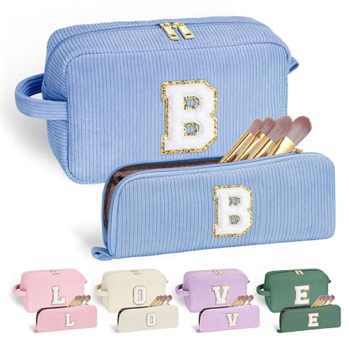 YOOLIFE Girls Makeup Bag - Monogram Initial Cute Makeup Bags Cosmetic Makeup Brush Bag for Women Girls Her Best Friend Sister Gifts Wedding Bridesmaid Gifts Daughter Birthday Gifts for Women Girls B