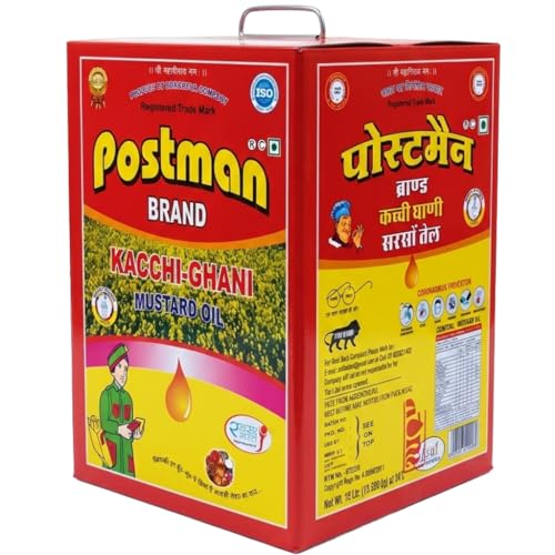 Image of Postman Wood Pressed Kachi Ghani Mustard Oil 15L Tin | 100% Pure Strong Pungency High Jhal Sarson Ka Tel for Frying
