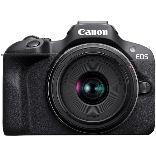 Canon EOS R100 4K Video Recording Mirrorless Camera with 18-45mm and 420-800mm f/8.3 HD Telephoto Zoom Lenses + 2 X 64GB Fast Transcend Memory + Deluxe Accessory Bundle, Black (Renewed)