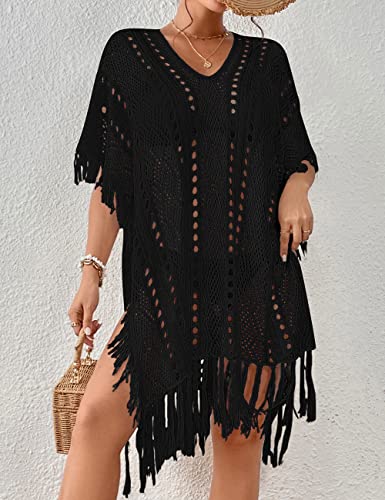 Bsubseach Crochet Coverups for Women Tassel Hollow Out Slit Swimsuit Coverup Bathing Suit Cover Up Beach Dress3