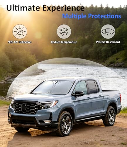 Image of Car Front Windshield Sun Shade for Ridgeline 2017-2024, Car Window SunShades Shield Cover Visor Protector with 240T Reflective Fabric UV & Sun Heat Protection Accessories