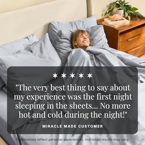 Image of Miracle Made Cotton Bed Sheets - 4 Piece Silver Infused, 300-Thread-Count Thermoregulating Miracle Clean & Cool Sheet Set (Silver Grey, Twin)