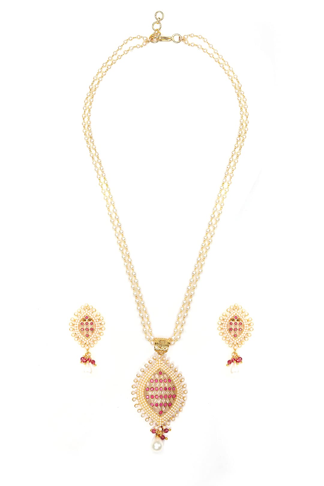 Priyaasi White & Red Layered Studded Ruby Stone Jewellery Set for Women | Leaf-Inspired Design | Chain of Pearls | Jewellery Set for Women - Wedding, Festivals, Party and Functions (B099K1ZGZP) Amazon Price History, Amazon Price Tracker