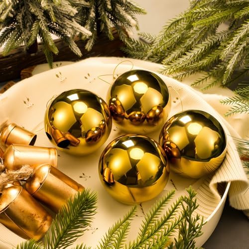 Bucherry 4 Pcs 3.15" Gold Christmas Metal Ball Ornaments Brass Ha...